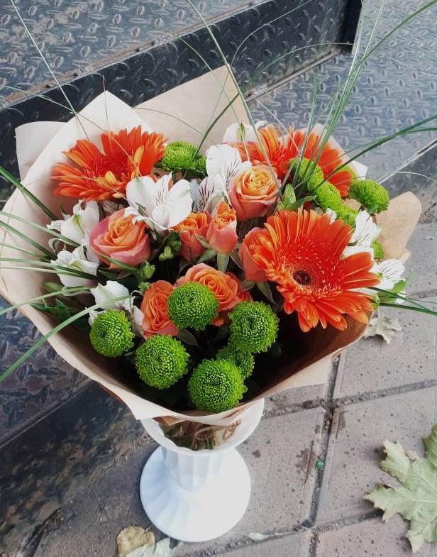 Букет цветов из: Герберы, Хризантемы, Альстромерии и Розы в Колодкино