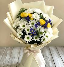 Букет цветов из:  Ирисы, Хризантемы и Розы #REPLACE_PRED# Колодкино