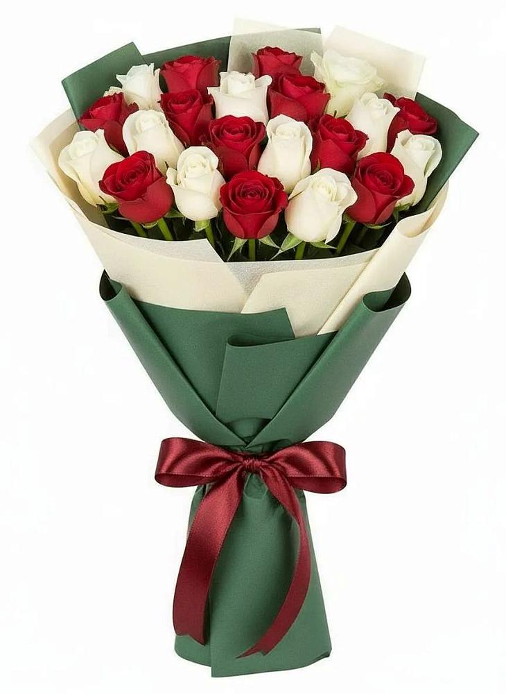 Букет Микс из красных и белых роз в Колодкино
