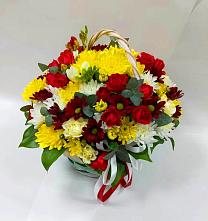 Цветочная композиция из Хризантемы и Розы в корзине в Колодкино