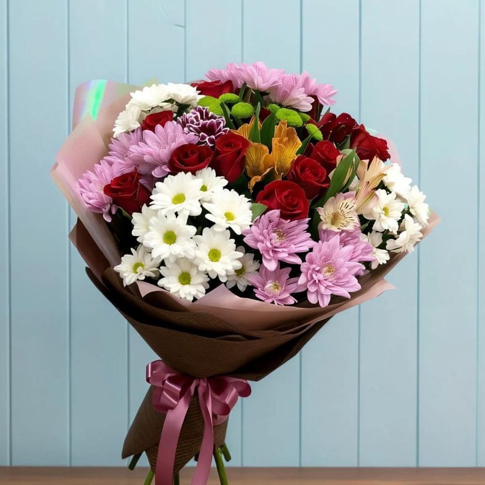 Букет цветов из: Розы, Хризантемы и Альстромерии в Колодкино