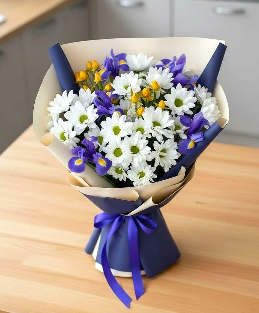 Букет цветов из: Розы, Ирисы и Хризантемы в Колодкино