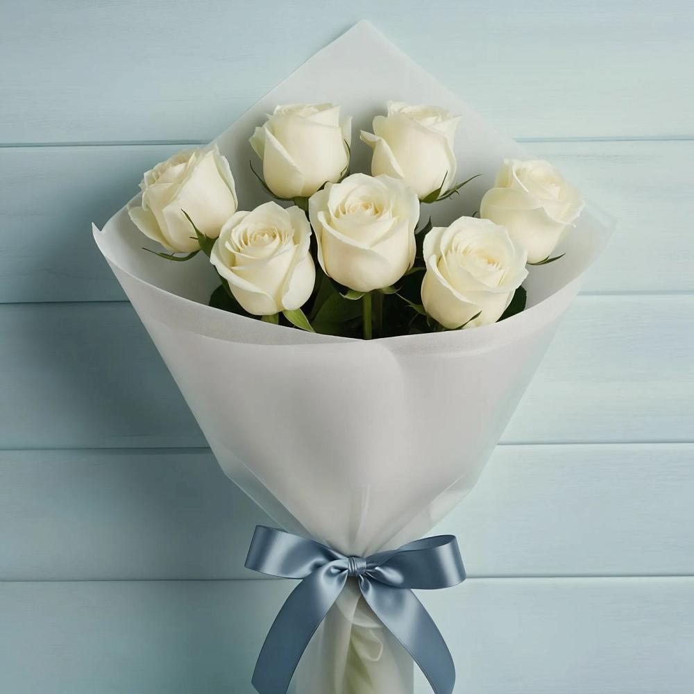 Букет 7 Белых роз Эдлесс Лав в Колодкино